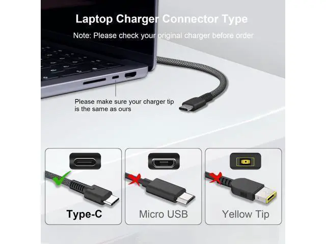 Alt view image 3 of 7 - Zell New Slim 65W Usb C Laptop Charger Power Adapter Replacement For Hp Spectre X360 Charger Usb C Hp Chromebook Charger Hp Type C Charger For Laptop