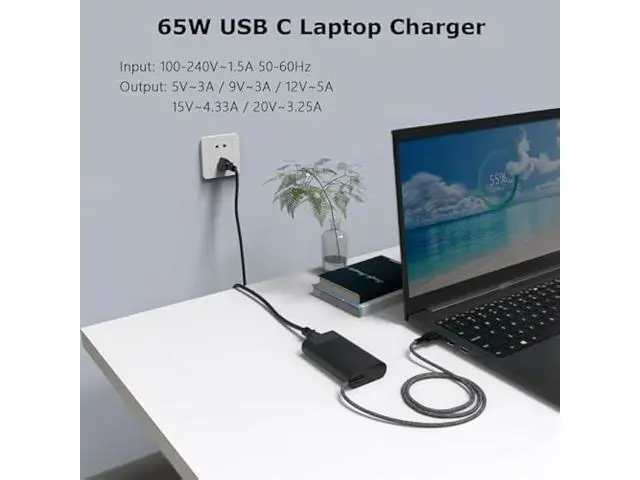 Alt view image 3 of 7 - New Slim 65W USB-C Laptop Charger Compatible with HP EliteBook 830 840 845 850 G8 G9 G10 G11,1030 1040 G6 G7 G8, 630 640 645 650 655 660 665 G11 Type C Adapter Power Supply Cord
