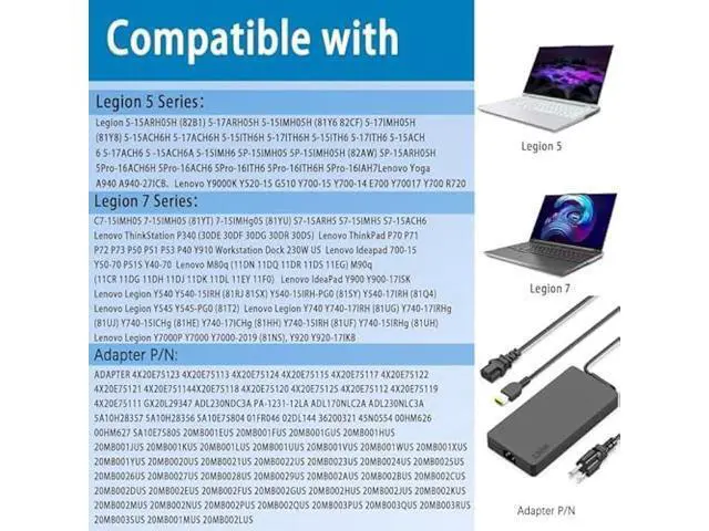 Alt view image 4 of 6 - New Legion 5 Charger,230W AC Adapter Compatible with Lenovo Legion 5 7 5P C7 S7 Y540 Y545 Y740 Y730 Y900 Y910 Y920 Y7000 Thinkpad P73 P53 P72 P52 P71 P51 P70 Laptop Power Adapter Supply