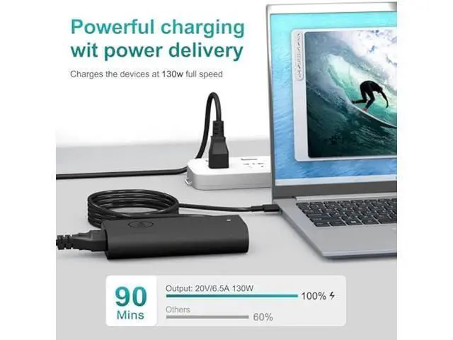 Alt view image 2 of 7 - 130W USB C Laptop Charger Compatible with Dell XPS 15/17,9575Precision 5750 5570 5550 5530 3551 3550 3560 Latitude 5420 5510 7410 7310 7210 9410 9510 AC Cable