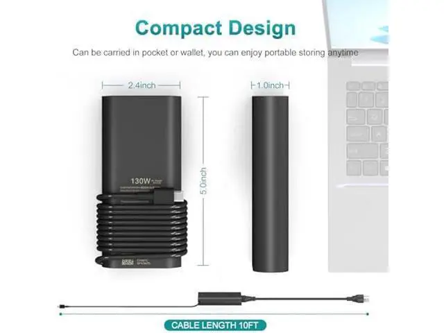 Alt view image 3 of 7 - 130W USB C Laptop Charger Compatible with Dell XPS 15/17,9575Precision 5750 5570 5550 5530 3551 3550 3560 Latitude 5420 5510 7410 7310 7210 9410 9510 AC Cable