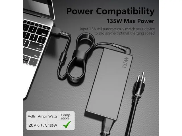 Alt view image 7 of 7 - 135W Charger for Thinkpad X1 Extreme Gen 1 2 3 4 5 4X20E50558 888015027 ADL135NDC3A Laptop Adapter Slim Tip