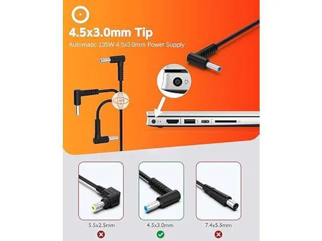 Alt view image 3 of 7 - 135W Laptop Charger Compatible with HP Spectre x360 OMEN 15 17 Pavilion Gaming 15 17 ec0013dx 15-ec0751ms L15534-001 TPN-DA11 TPN-CA13 Power Supply Cord