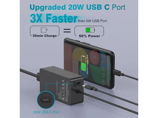 Alt view image 4 of 7 - 65W Laptop Charger Compatible with Microsoft Surface Pro 11, 10, 9, 8, 7+, 7, 6, 5, X, Windows Surface Laptop 7/6/5/4/3/2/1/Studio, Surface Book 3/2/1, Surface Go 3/2/1, 10FT