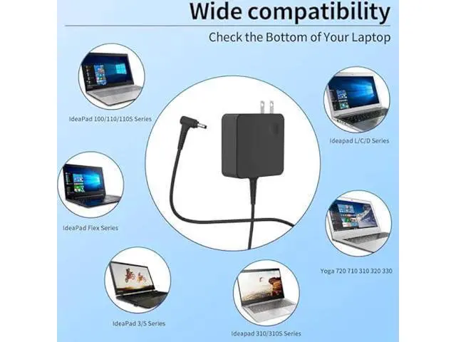 Alt view image 3 of 5 - 65W 45W Round 4.0 * 1.7mm Laptop Charger Compatible with Lenovo V15 V14 V17 Ideapad 1 3 5 Flex 4-1470 5 6 1470 1480 1570 Ideapad 100 110s 310 320 330 510 520 S145 S340 ADLX65CDGU2A Adapter Power Cord