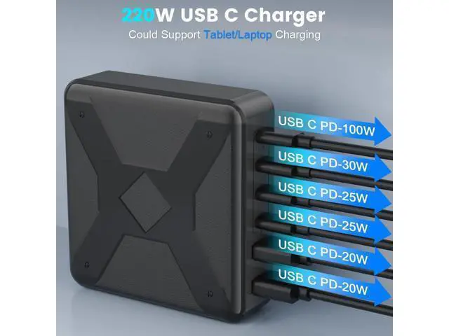 Alt view image 3 of 7 - MacBook Pro/Air USB C Charging Station - 6-Port Fast Charger 100W USB C Laptop Charger for iPad Series iPhone 14/13Pro Max/12 Galaxy Note