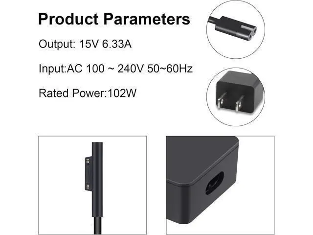 Alt view image 3 of 7 - 102W Surface Book Charger 15V 6.33A Power Supply for Surface Book 3/2/1 Surface Laptop 5/4/3/2 Surface Pro X/9/8/7/6/5th/4/3/2 Surface Go 3/2