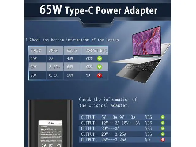 Alt view image 3 of 6 - New Slim 65W USB-C Laptop Charger Replacement for for XPS and Latitude 5000 - Power Cord Included