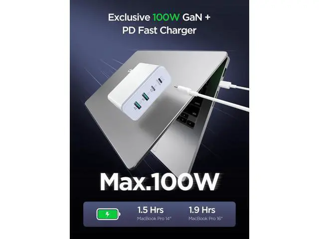 Alt view image 2 of 7 - MacBook Pro Charger-Exclusive PD3.0 PPS 100W USB C Charger Block 120W GaN Fast Charger for MacBook Pro/Air iPhone Galaxy iPad Pro-White