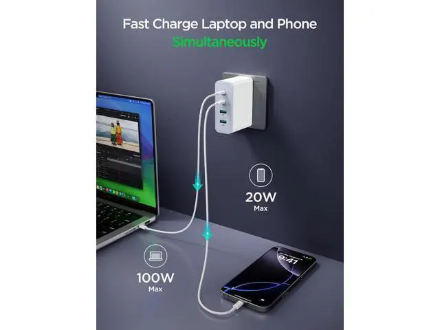 Alt view image 3 of 7 - MacBook Pro Charger-Exclusive PD3.0 PPS 100W USB C Charger Block 120W GaN Fast Charger for MacBook Pro/Air iPhone Galaxy iPad Pro-White