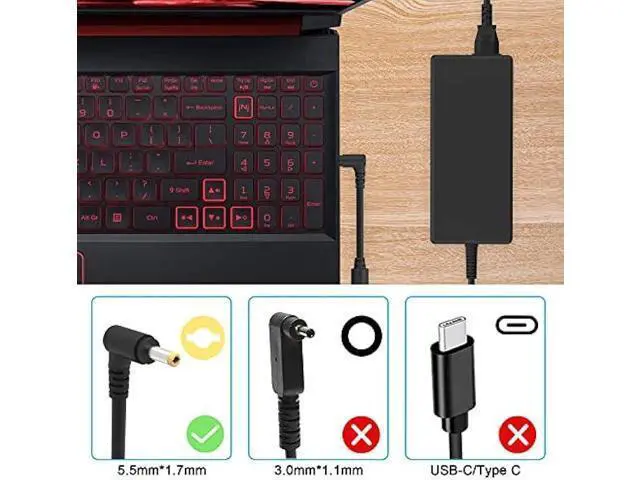 Alt view image 3 of 6 - 135W AC Charger Fit for Acer Nitro 5 Gaming Laptop, acer Nitro 5 an515-55-53e5 AN515-51 N18C3 AN515-41 AN515-53 AN515-52 AN515-43 AN515-54 AN517-51 N18C4 AN515-44-R99Q Adapter Power Supply Cord