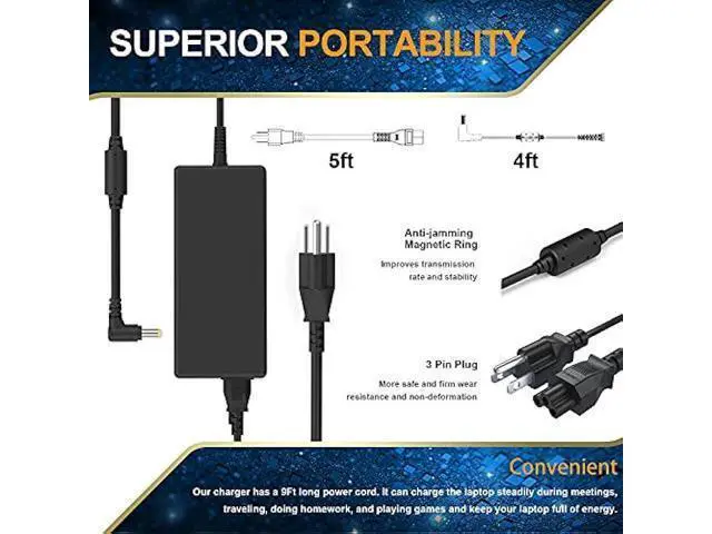 Alt view image 2 of 6 - 135W AC Charger Fit for Acer Nitro 5 Gaming Laptop, acer Nitro 5 an515-55-53e5 AN515-51 N18C3 AN515-41 AN515-53 AN515-52 AN515-43 AN515-54 AN517-51 N18C4 AN515-44-R99Q Adapter Power Supply Cord