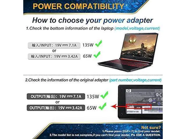 Alt view image 5 of 6 - 135W AC Charger Fit for Acer Nitro 5 Gaming Laptop, acer Nitro 5 an515-55-53e5 AN515-51 N18C3 AN515-41 AN515-53 AN515-52 AN515-43 AN515-54 AN517-51 N18C4 AN515-44-R99Q Adapter Power Supply Cord