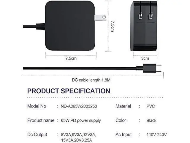 Alt view image 4 of 7 - USB-C 65W 45W AC Adapter Laptop Charger for Asus Chromebook ZenBook Transformer ExpertBook, C302C C213 C214 C436 C523 ADP-45EW B, UX390UA UX490 UX325 UX393 UX371, B9450FA B9450CEA, T302, Foldable Plug