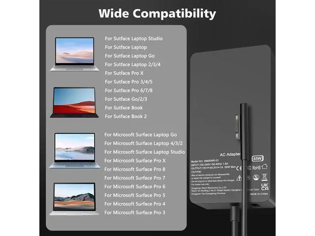 Alt view image 3 of 7 - 65W Surface Pro Laptop Charger Compatible with Surface Pro 10 9 8 X 7+ 7 6 5 4 3 Magnetic Surface Connector Support 65W 44W 36W with USB Port