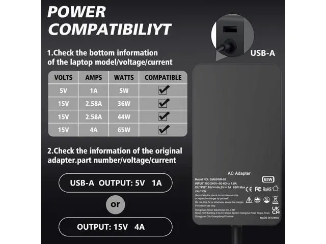 Alt view image 4 of 7 - 65W Surface Pro Laptop Charger Compatible with Surface Pro 10 9 8 X 7+ 7 6 5 4 3 Magnetic Surface Connector Support 65W 44W 36W with USB Port