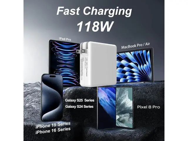 Alt view image 2 of 7 - Mac Book Pro Charger - 118W USB C Laptop Charger Power Adapter Fit MacBook Air 13 14 15 16 inch MacBook Pro M1 M2 M3 M4 iPad Pro and All Type C Port Devices 6.6 Ft USB C to C Cable