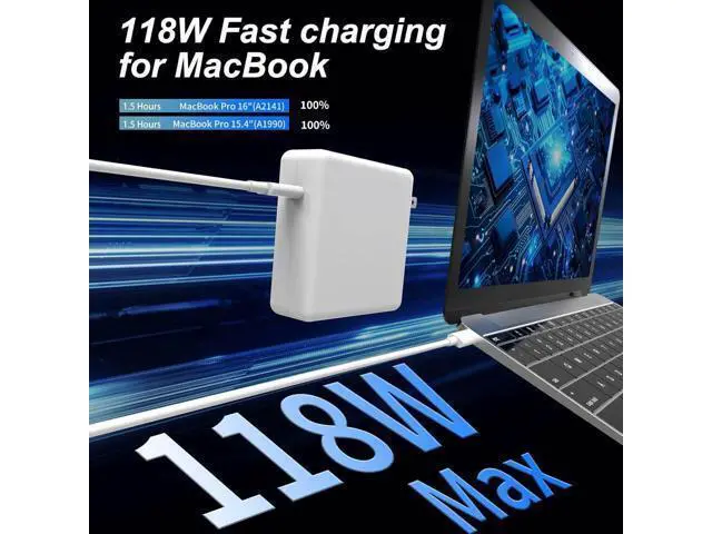 Alt view image 3 of 7 - Mac Book Pro Charger - 118W USB C Laptop Charger Power Adapter Fit MacBook Air 13 14 15 16 inch MacBook Pro M1 M2 M3 M4 iPad Pro and All Type C Port Devices 6.6 Ft USB C to C Cable