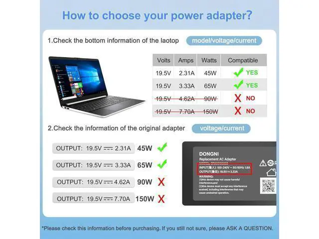 Alt view image 3 of 7 - 65W 19.5V 3.33A AC Adapter Charger Compatible with HP Pavilion x360 11 13 15 17 Envy X360 13 15 Zbook 14u G4 G5 15 G3 15-f111dx 15-f211wm 15-f233wm 15-f278nr 15-r052nr Laptop Power Cord Blue Tip