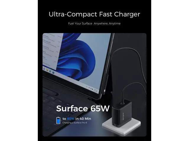 Alt view image 2 of 7 - Surface Charger 65W Surface Pro Charger for Surface Pro 3/4/5/6/7/8/9/10/X Power Adapter Compatible for Both Surface Book/Laptop/Tablet Support 44W 36W (Foldable AC Plug)