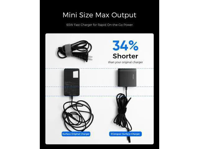 Alt view image 5 of 7 - Surface Charger 65W Surface Pro Charger for Surface Pro 3/4/5/6/7/8/9/10/X Power Adapter Compatible for Both Surface Book/Laptop/Tablet Support 44W 36W (Foldable AC Plug)