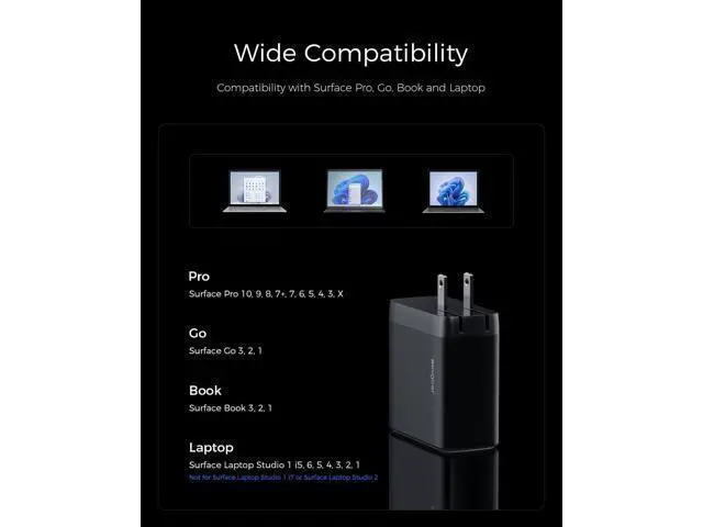 Alt view image 6 of 7 - Surface Charger 65W Surface Pro Charger for Surface Pro 3/4/5/6/7/8/9/10/X Power Adapter Compatible for Both Surface Book/Laptop/Tablet Support 44W 36W (Foldable AC Plug)