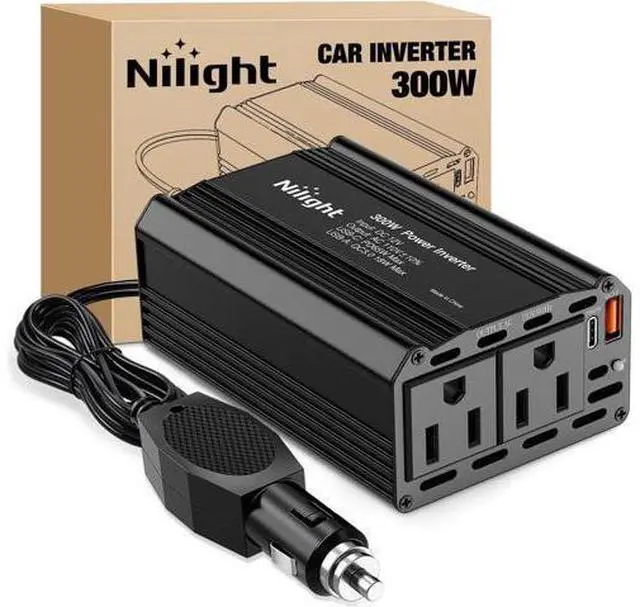 Main image of 300W Power Inverter 12V DC to 110V AC Car Charger Converter with PD 65W USB C & QC3.0 Fast Charge for Phones Tablets Laptop Computer Game Console Kindle iPad DVD Players Black