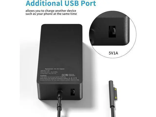 Alt view image 5 of 6 - 65W Surface Pro Laptop Charger for Surface Pro 10/9/8/7/6/5/4/3/X Windows Surface Laptop 6/5/4/3/2/1 Surface Book 3/2/1 Surface Go 3/2/1 Surface Charger Supports 44W 36W