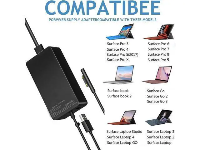 Alt view image 6 of 6 - 65W Surface Pro Laptop Charger for Surface Pro 10/9/8/7/6/5/4/3/X Windows Surface Laptop 6/5/4/3/2/1 Surface Book 3/2/1 Surface Go 3/2/1 Surface Charger Supports 44W 36W
