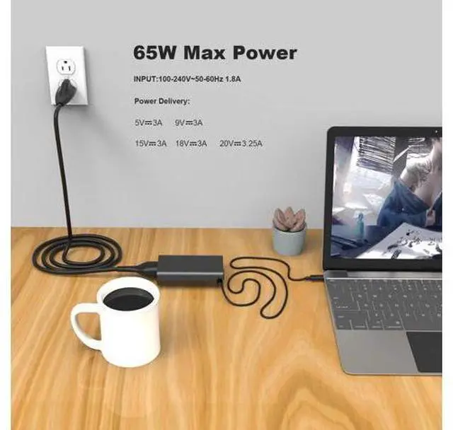 Alt view image 5 of 7 - 65W 45W USB C Laptop Charger for Latitude 7420 5420 5520 5430 5440 7440 5450 5530 7330 7430 5540 5320 7320 9430 3450 3550 7410 2in1 XPS 13 Chromebook 3100 Computer Type C AC Adapter Power Cord