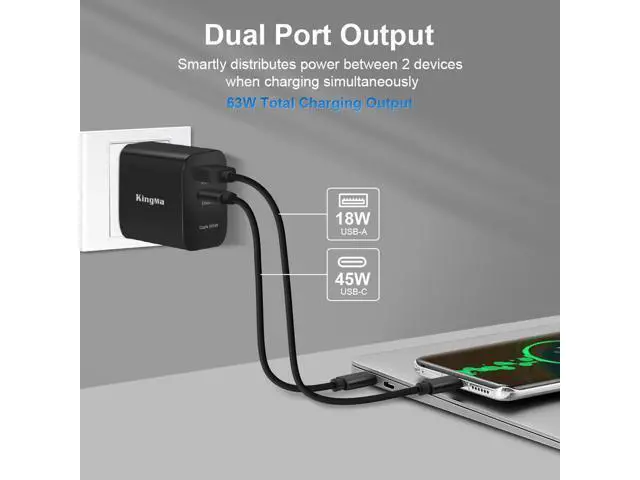 Alt view image 2 of 6 - 65W Surface Pro 7 Charger USB C PD GaN 2-Port Travel Adapter for Surface Pro 3/4/5/6/7/8/X Go/Book/Studio i5