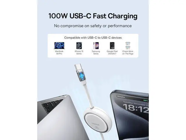 Alt view image 2 of 7 - USB C to USB C Cable, 100W Retractable USB C 5A Fast Charging Cable, 4-Stage Length Preset USB Type C Charger Cord for iPhone 16 15 Pro Plus Pro Max, MacBook, iPad, Samsung S24/S23+ (3.3ft)