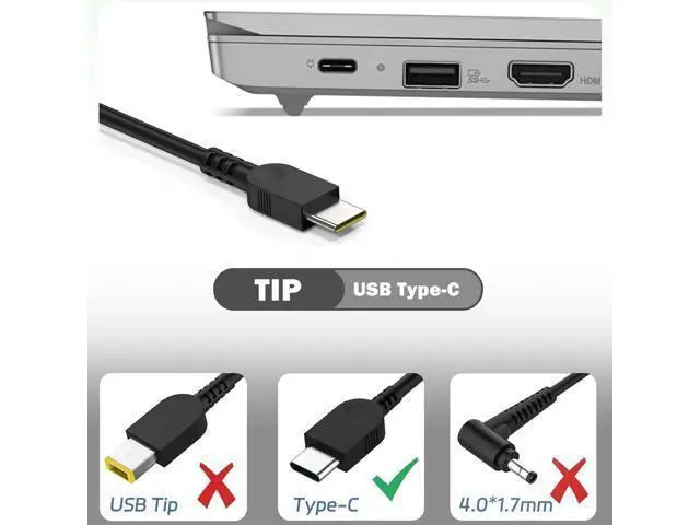 Alt view image 2 of 7 - New Slim 65W USB C Laptop Charger for Thinkpad/Yoga/Chromebook Computer Type C Fast Charging Power Cord Ac Adapter for ThinkPad T14/T15/X1 Carbon Gen 12 Yoga 7i/9i Chromebook 500e /C340/S340