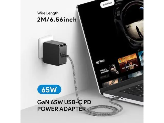 Alt view image 2 of 7 - 65W USB Type C Charger for Nimo N151 N151S N152 N153 N154 15.6 N171 N171S 17.3 FHD Laptop Notebook PC PD3.0 GaN 60W 65w USB-C Power Supply Travel Charger with 6.6ft USB C Cable & Foldable Plug