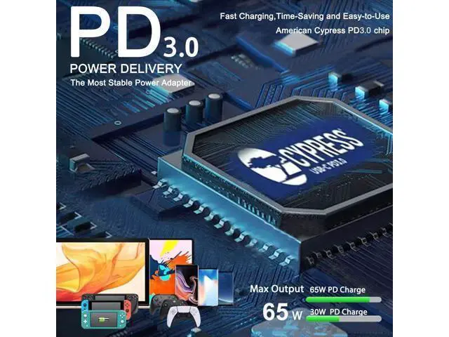 Alt view image 3 of 7 - 65W USB Type C Charger for Nimo N151 N151S N152 N153 N154 15.6 N171 N171S 17.3 FHD Laptop Notebook PC PD3.0 GaN 60W 65w USB-C Power Supply Travel Charger with 6.6ft USB C Cable & Foldable Plug