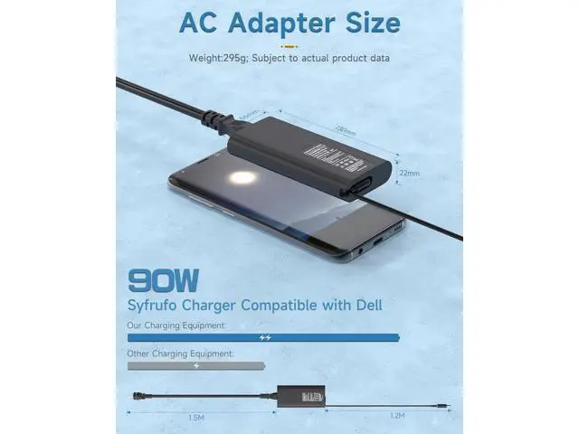 Alt view image 6 of 7 - 90W Laptop Charger for Inspiron 15 17 Series 5400 5401 5490 5491 7500 7501 7590 7591 7790 Latitude E5430 E6410 E6420 E6430 E6440 E6540 E7470 E7450 Power Supply