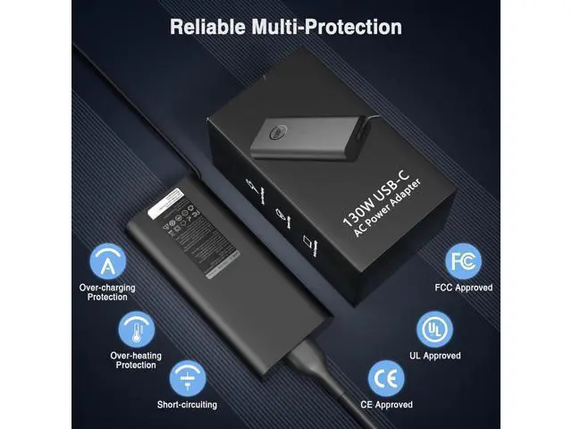 Alt view image 2 of 7 - 130W USB C Laptop Charger for XPS 15 2-in-1 9575 9500 XPS 17 9700 Precision 5530 2-in-1 5550 5750 3660 3551 Latitude 7410 7310 7210 9410 9510 5420 5520 Type C Power Adapter