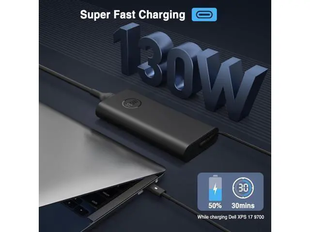 Alt view image 3 of 7 - 130W USB C Laptop Charger for XPS 15 2-in-1 9575 9500 XPS 17 9700 Precision 5530 2-in-1 5550 5750 3660 3551 Latitude 7410 7310 7210 9410 9510 5420 5520 Type C Power Adapter