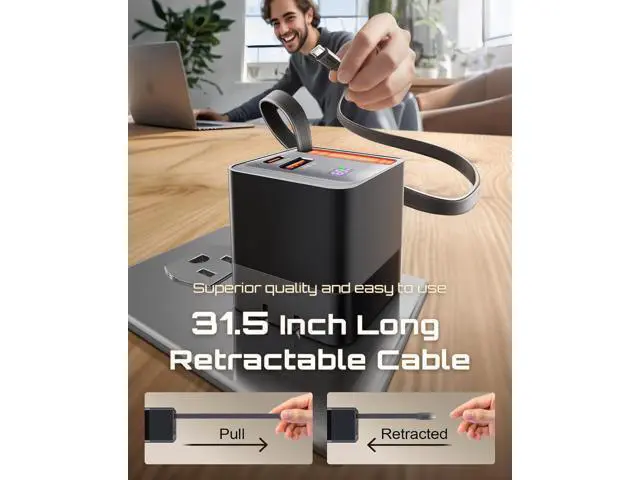 Alt view image 2 of 7 - 65W Retractable USB C Charger Block PD PPS Fast Charging Wall Charger with Retractable Type-C Cable and Dual Port Portable GaN3 with Foldable Plug for MacBook iPhone 16 iPad Galaxy Pixel