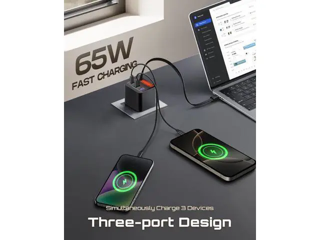 Alt view image 3 of 7 - 65W Retractable USB C Charger Block PD PPS Fast Charging Wall Charger with Retractable Type-C Cable and Dual Port Portable GaN3 with Foldable Plug for MacBook iPhone 16 iPad Galaxy Pixel