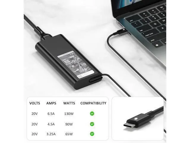 Alt view image 3 of 6 - Replacement for 130W Laptop Charger USB C Type C Slim AC Power Adapter for Xps 17 Precision 5550 5530 2in1 XPS 15 2in1 9575DA130PM170 HA130PM170 0K00F5 K00F5 0M0H25 M0H25 T4V18