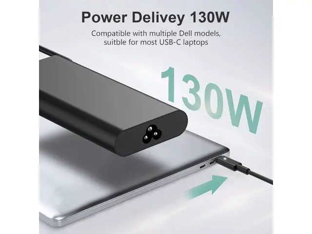 Alt view image 2 of 6 - Replacement for 130W Laptop Charger USB C Type C Slim AC Power Adapter for Xps 17 Precision 5550 5530 2in1 XPS 15 2in1 9575DA130PM170 HA130PM170 0K00F5 K00F5 0M0H25 M0H25 T4V18