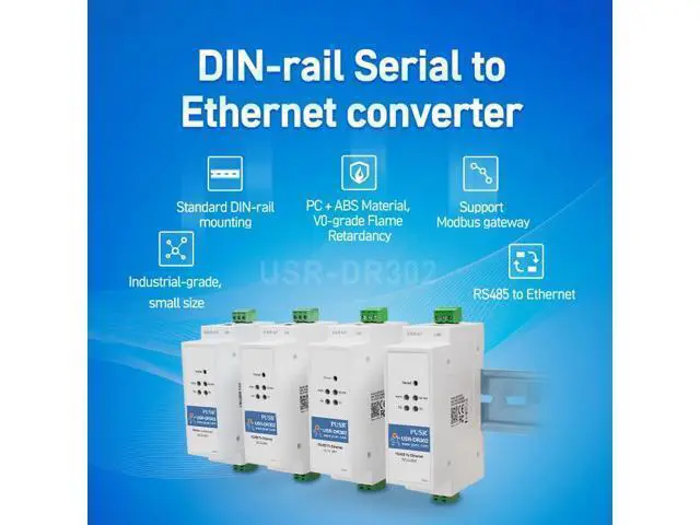 Alt view image 3 of 5 - PUSR Din Rail RS485 to Ethernet Converter Modbus RTU to TCP Modbus Gateway Transmit Data transparently Between TCP/IP and RS485 User-Defined Webpage USR-DR302