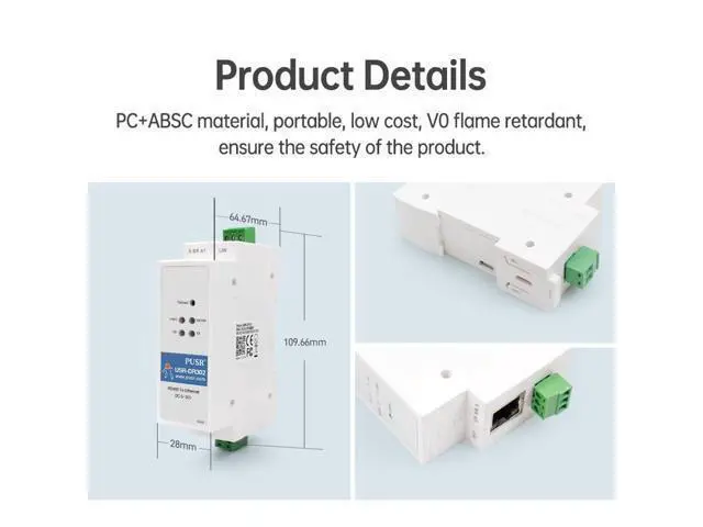 Alt view image 4 of 5 - PUSR Din Rail RS485 to Ethernet Converter Modbus RTU to TCP Modbus Gateway Transmit Data transparently Between TCP/IP and RS485 User-Defined Webpage USR-DR302