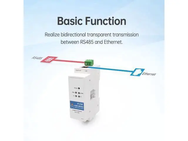 Alt view image 5 of 5 - PUSR Din Rail RS485 to Ethernet Converter Modbus RTU to TCP Modbus Gateway Transmit Data transparently Between TCP/IP and RS485 User-Defined Webpage USR-DR302