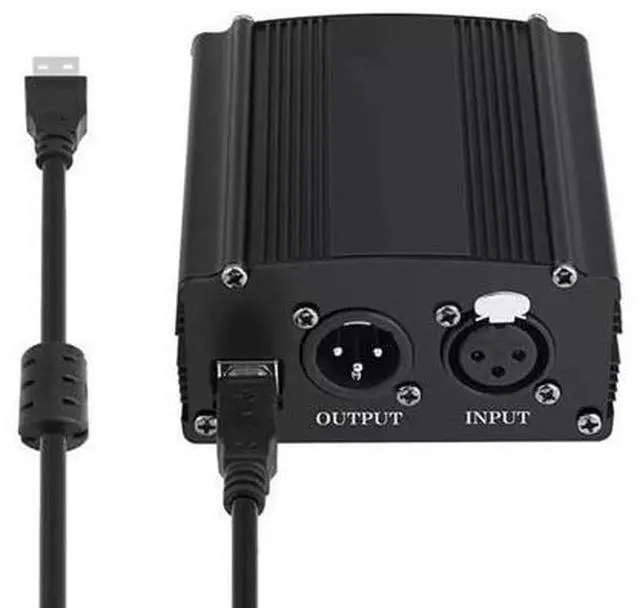 Main image of Single channel 48V phantom power supply with XLR 3-pin microphone cable, suitable for condenser microphone music recording equipment
