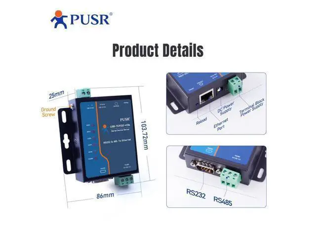 Alt view image 3 of 5 - PUSR Edge Computing RS485 RS232 to Ethernet Modbus Gateway Modbus to ethernet Support MQTT SSL/TLS encryption in HTTP Modbus RTU to TCP USR-TCP232-410S-New