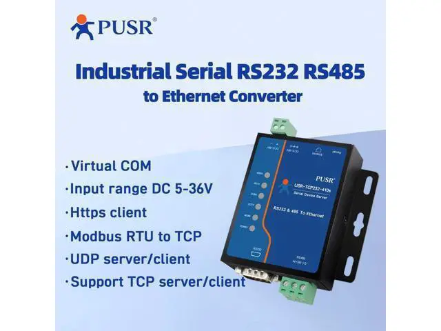 Alt view image 2 of 5 - PUSR Edge Computing RS485 RS232 to Ethernet Modbus Gateway Modbus to ethernet Support MQTT SSL/TLS encryption in HTTP Modbus RTU to TCP USR-TCP232-410S-New