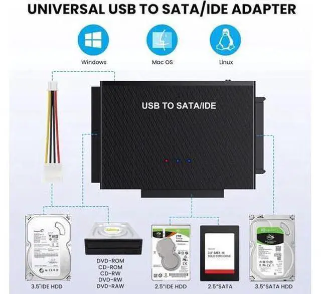 Main image of USB A & USB C to SATA IDE Adapter External Hard Drive Connector Converter for Universal 2.5 3.5" HDD SSD Hard Drive Disk Optical Drive (US Plug)