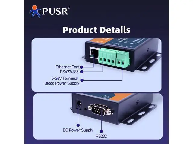Alt view image 3 of 5 - PUSR RS485 RS232 RS422 to Ethernet Modbus RTU to TCP Modbus Gateway Serial to Ethernet Bidirectional Transparent Data Transmission Watchdog Protection USR-TCP232-306